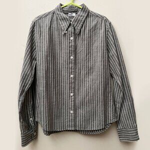 NWOT Uniqlo Women's Tailored Fit Gray/White Striped Long Sleeve Shirt Size M